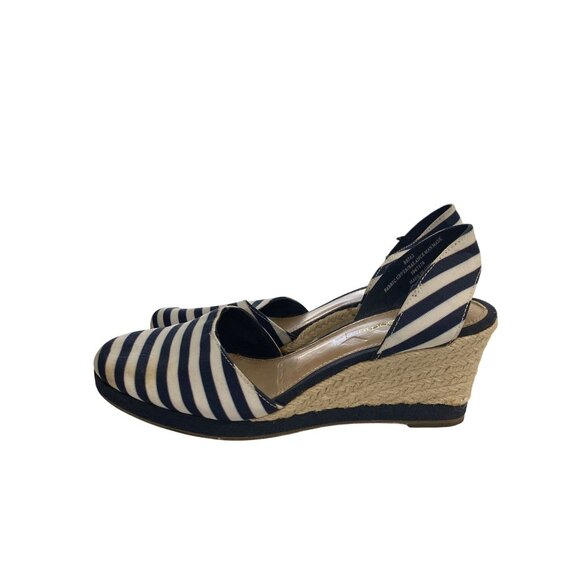 Liz Claiborne bria2 womens size 8M Blue White Striped Espadrille Wedges shoes - Picture 2 of 7